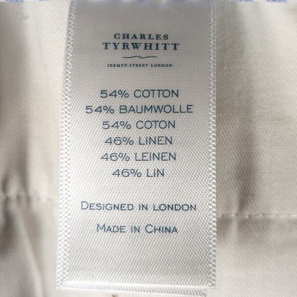 Charles Tyrwhitt 35x32 Linen Cotton Pants Men Classic Fit Beige Casual Trousers - Picture 4 of 4